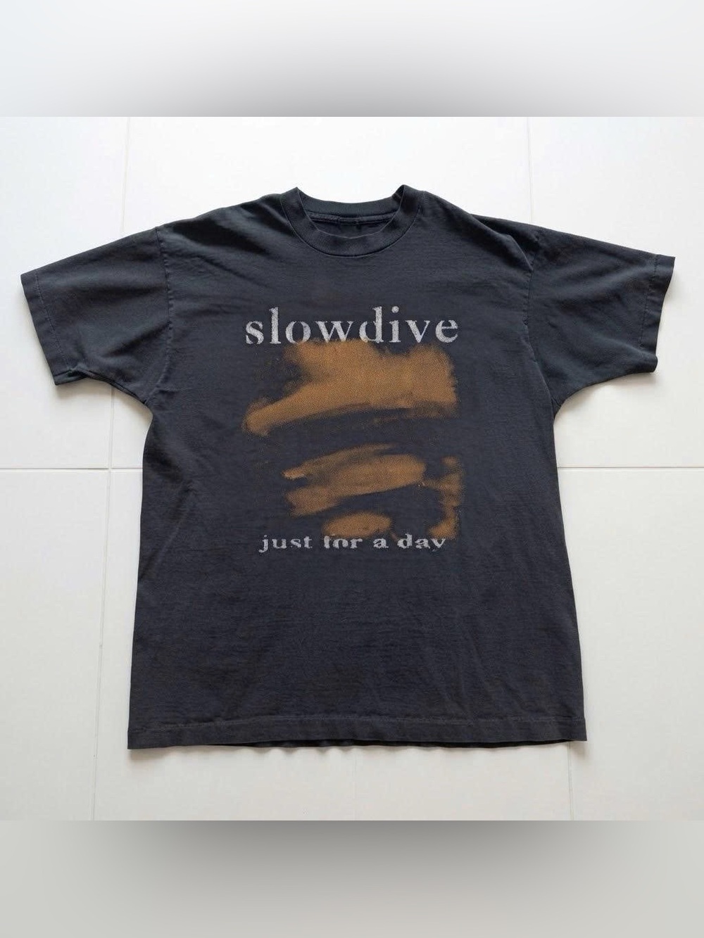 Vintage Black Slowdive ‘Just for a day’ Tee with Brown Brush Graphic